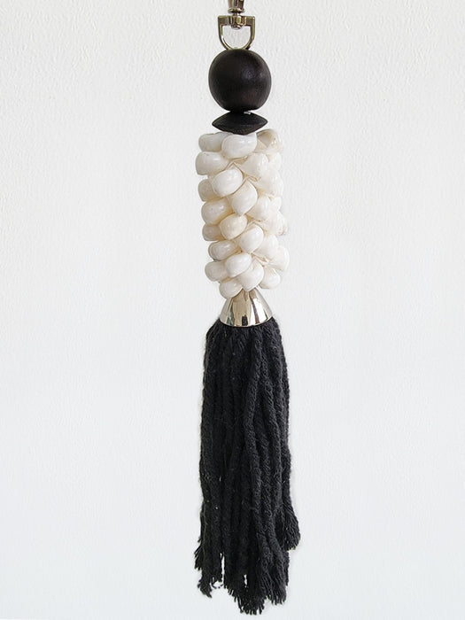 Key Ring with Shell Macrame and Tassel